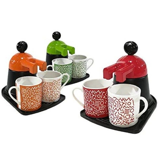 Trade Shop - Caffettiera Mini Express Con 2 Tazze In Ceramica Caffe' Colori  Assortiti