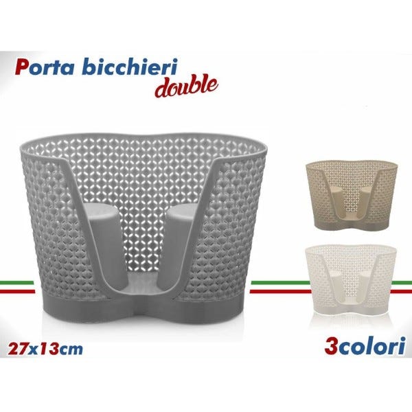 Trade Shop - Portabicchieri Porta Bicchieri Organizer Doppio Plastica  Colorata Cucina 27x13cm