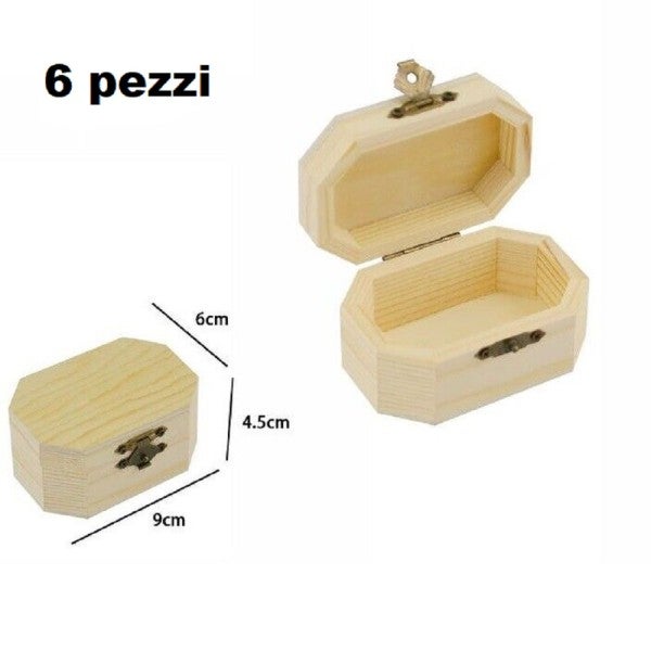 1 CONTENITORE scatolina esagonale in LEGNO da rifinire découpage 6,8 x 8 x  3, - RomaLab