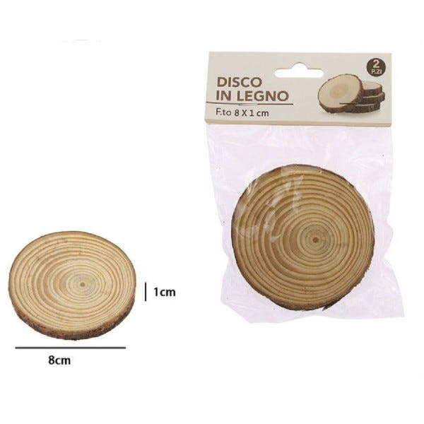 Trade Shop - Set 2 Pezzi Dischi Disco Di Legno Decorativo Per Ornamento 8x1  Cm Rotondo 72108
