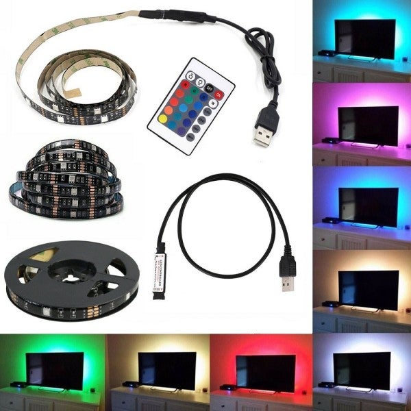 Zs- STRISCIA LED ADESIVA LUCE RGB RETROILLUMINAZIONE TV AMBIENTE USB 5 MT
