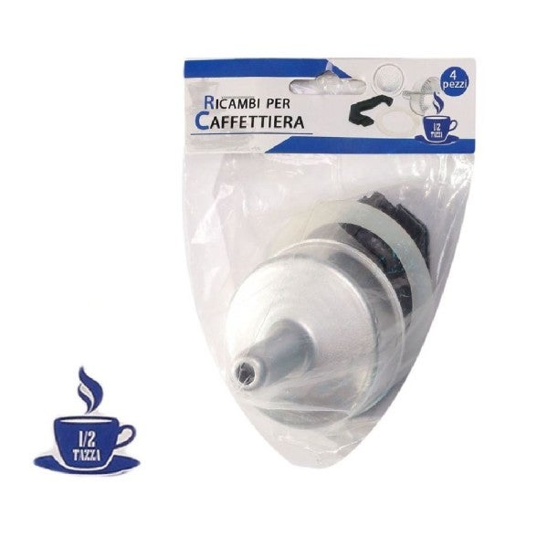 Trade Shop - Kit 4pz Ricambi Filtro Guarnizione Manico Imbuto Caffettiera  Moka Misura 1/2 Tazza