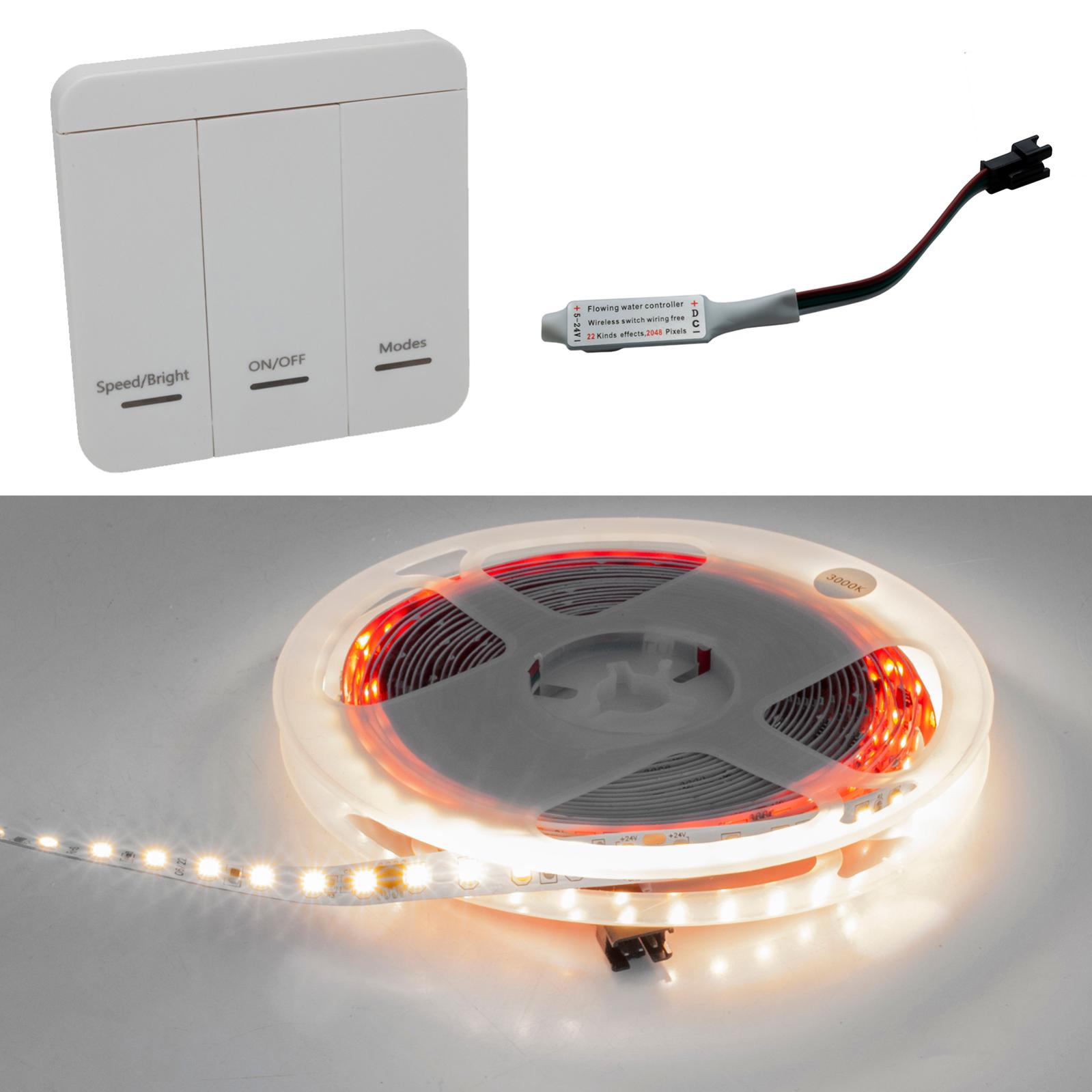 Tira digital 120 leds 61w 24v juegos efectos luz señalización letreros escaparates tira y dimmer incluido adhesivo flexible 5 mt luz 3000k