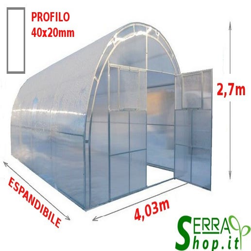 Invernadero de 4m x 3m revestido en policarbonato alveolar de 4 mm. Este  hermoso invernadero se utilizará para la producción y crecimiento…