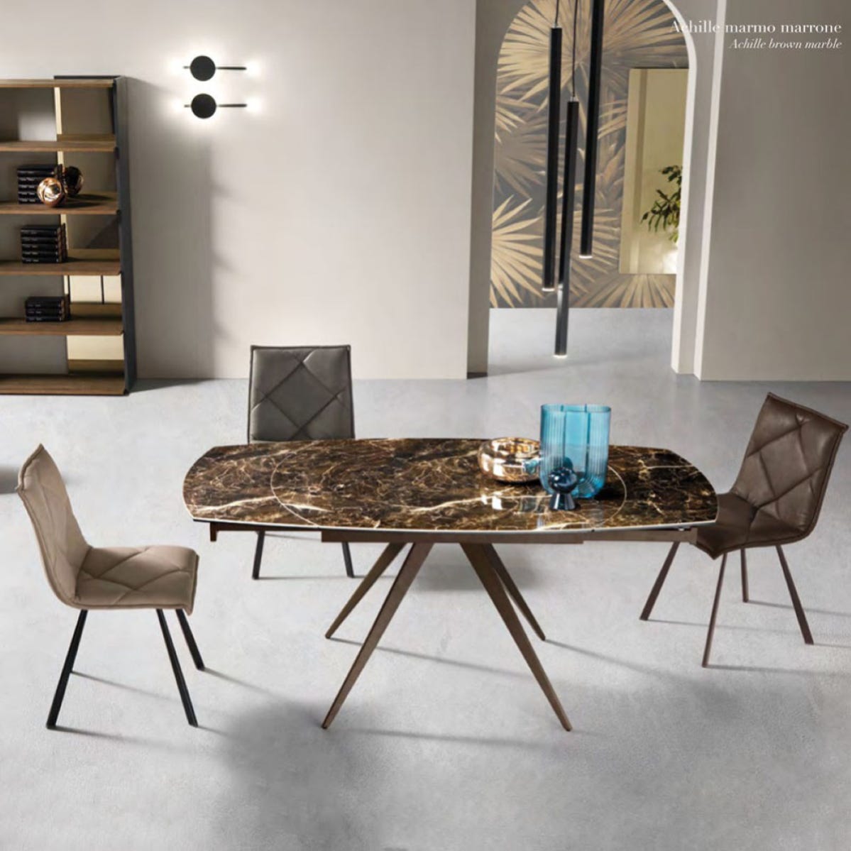 Tavolo Allungabile ALMOR Con Piano Effetto Marmo Nero E Gambe In Metallo – 130-190x80 Cm, Allungamento Girevole