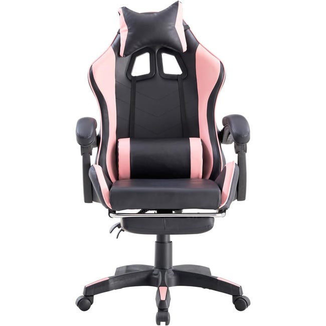 Chaise gamer rose et noire avec repose-pieds amovible