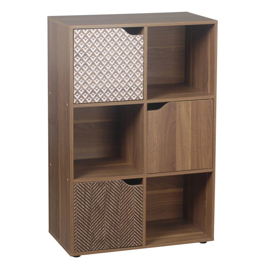 FATORRI Organizer a 6 cubi con mensola, lunga libreria in legno e metallo, scaffale orizzontale industriale (rovere bianco, 107 pollici