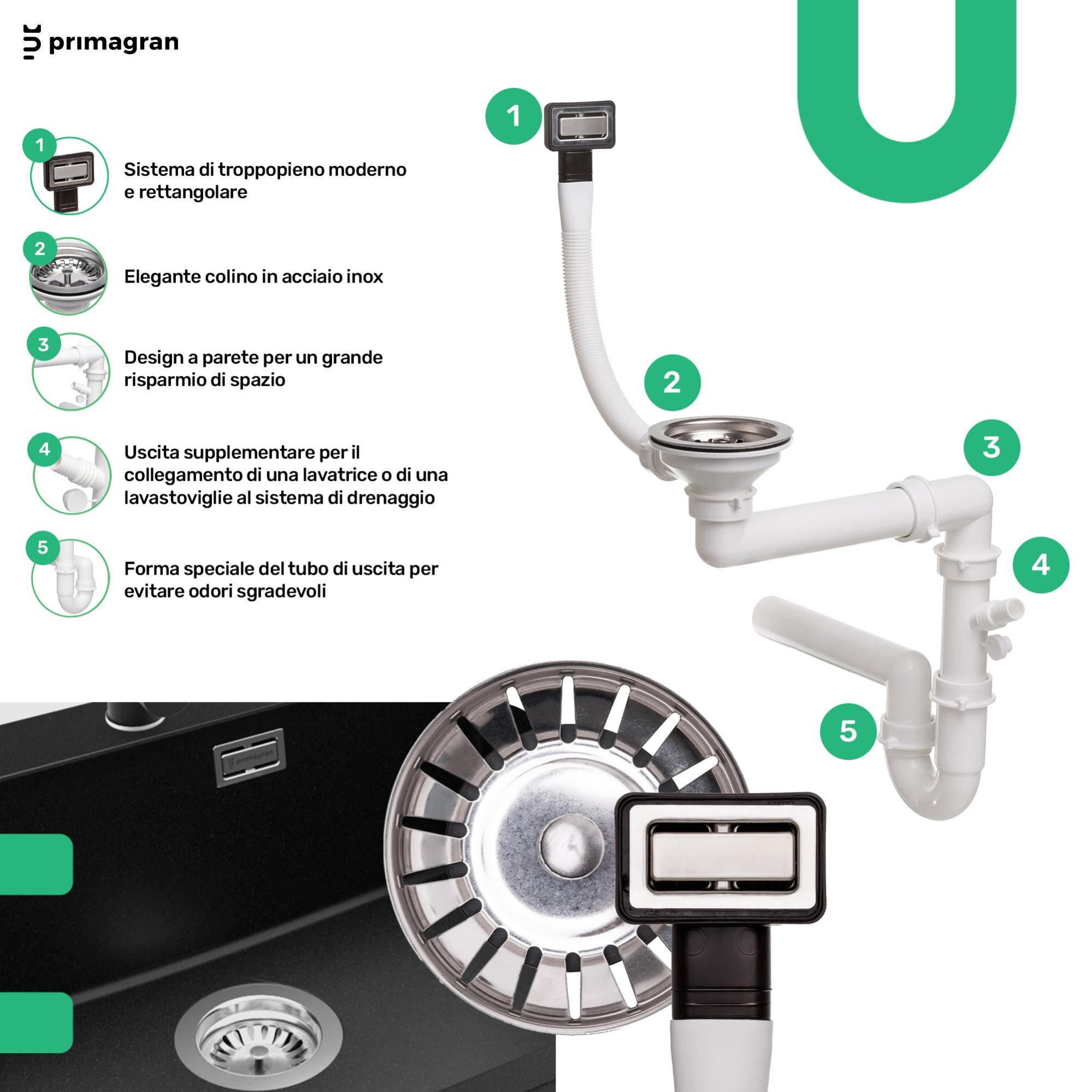 Lavandino Cucina Nero 70x44 Cm - Lavello Incasso Con Tagliere E Accessori