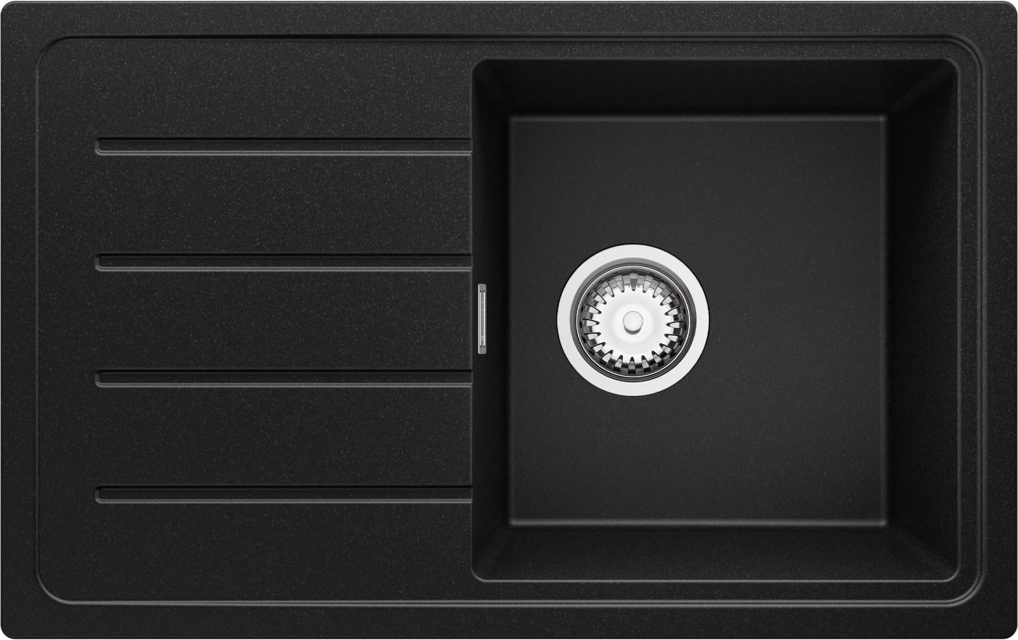 VBChome Fregadero De Granito Negro, 77 X 44 Cm, Empotrable, Reversible, Con Sifón