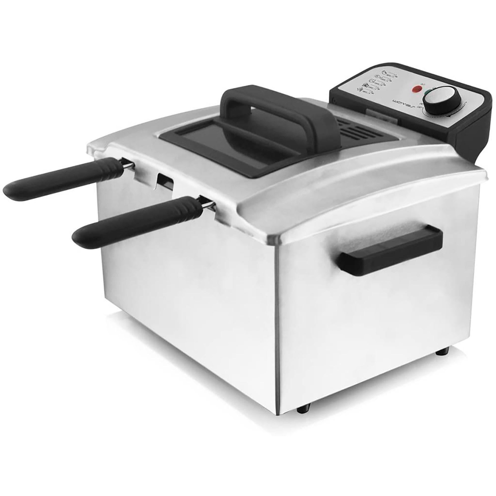 COSTWAY Friteuse à huile électrique avec panier, friteuse à huile électrique en acier inoxydable de 3,2 l avec température réglable, minuterie, couvercle avec fenêtre de vue, style professionnel
