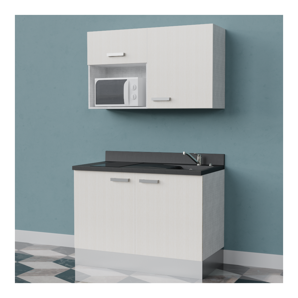 Kitchenette K05 - 120 Cm Avec Emplacement Micro-ondes Nero Pin Blanc