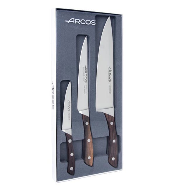 Arcos Set de 3 piezas de Cuchillos de Cocina de la serie Natura con mango  negro y hoja de Acero Inoxidable NITRUM® | Leroy Merlin