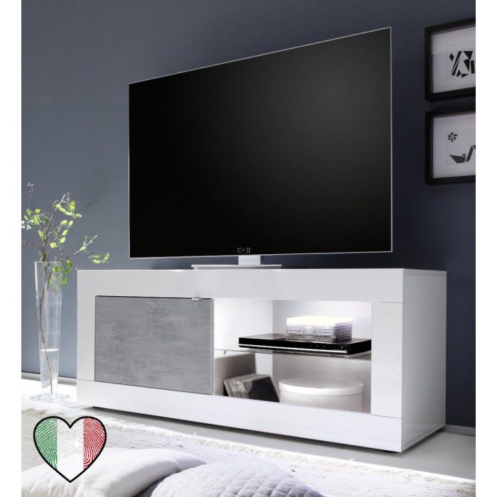 Stilprojectstore - Mobile Porta TV laccato bianco effetto marmo L.120 - 1  anta e 1 cassetto - Dream