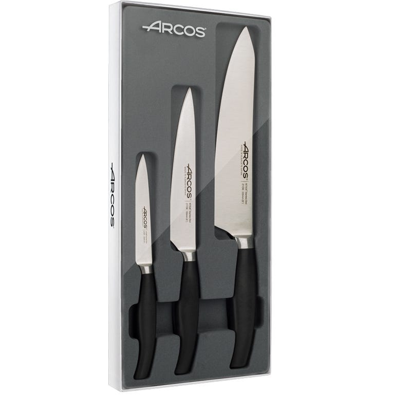 Arcos Juego Cuchillos Cocina Profesionales| Cuchillos Cocina Profesional  Set Cuchillos | Mango Negro (4 Piezas)