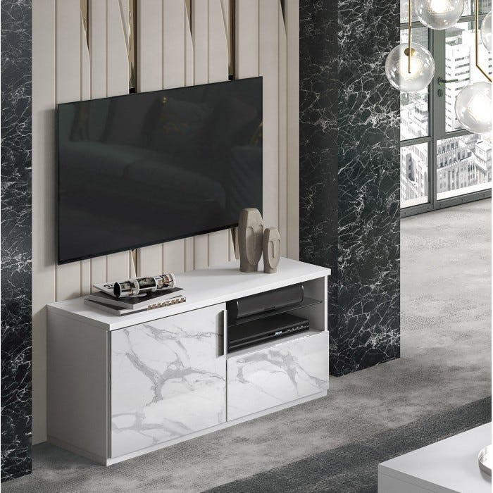 Stilprojectstore - Mobile Porta TV laccato bianco effetto marmo L.120 - 1  anta e 1 cassetto - Dream