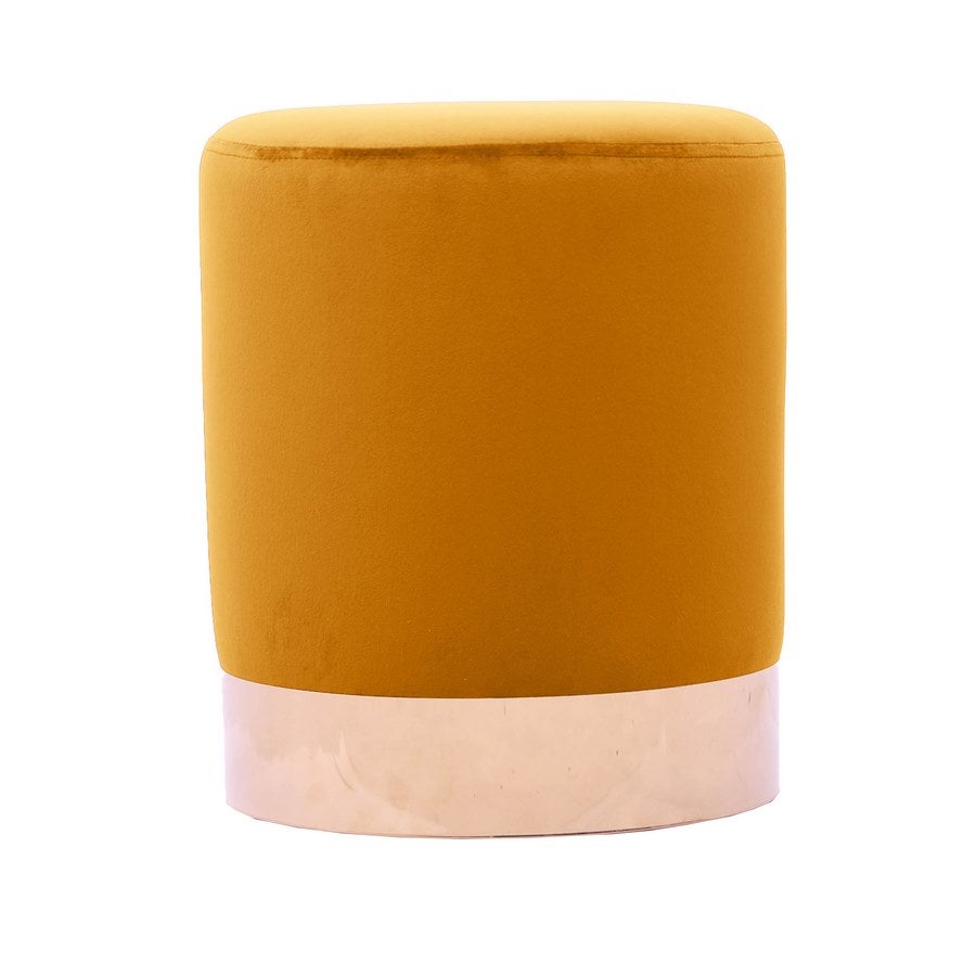 Pouf design tondo color ocra rivestito in velluto