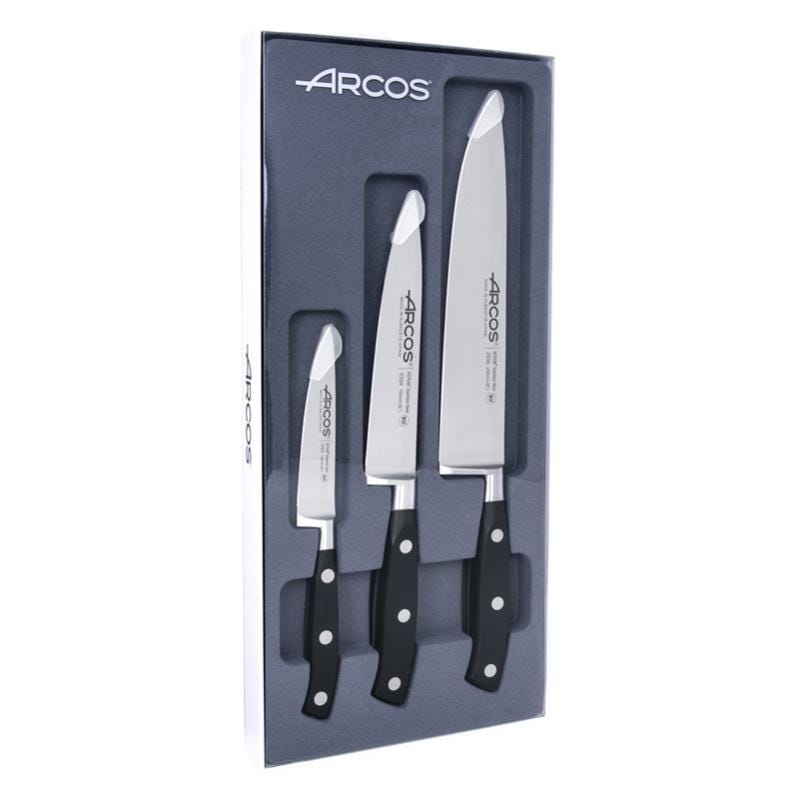 Compra Arcos Set De Cuchillos, Acero Inoxidable, Negro, 45x20x5 cm, 3  Unidades + 610600 - Afilador con mango en