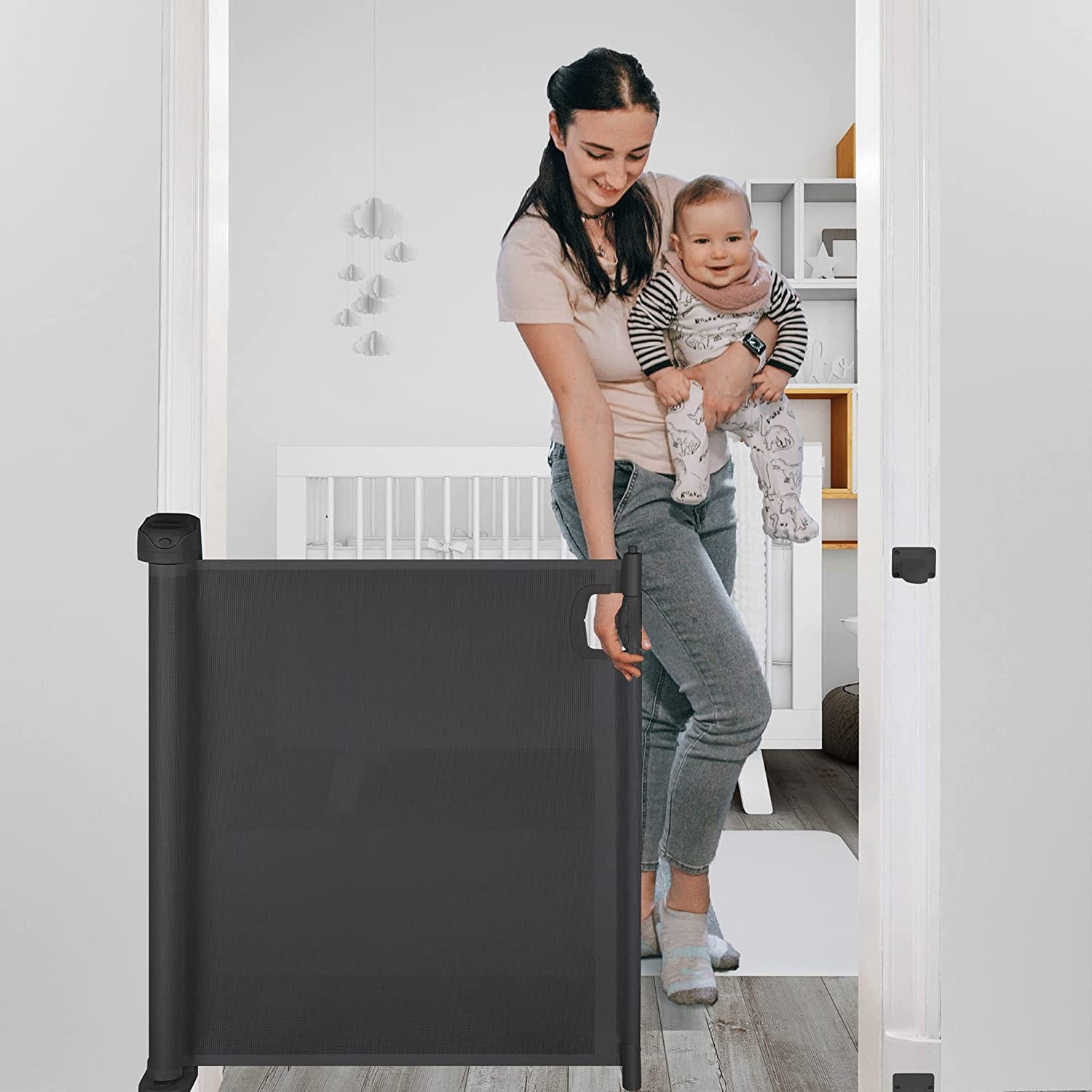 Barrera de seguridad para niños extensible Barrera de escalera de cierre  fácil H.84 x W.180 cm máx.Gris