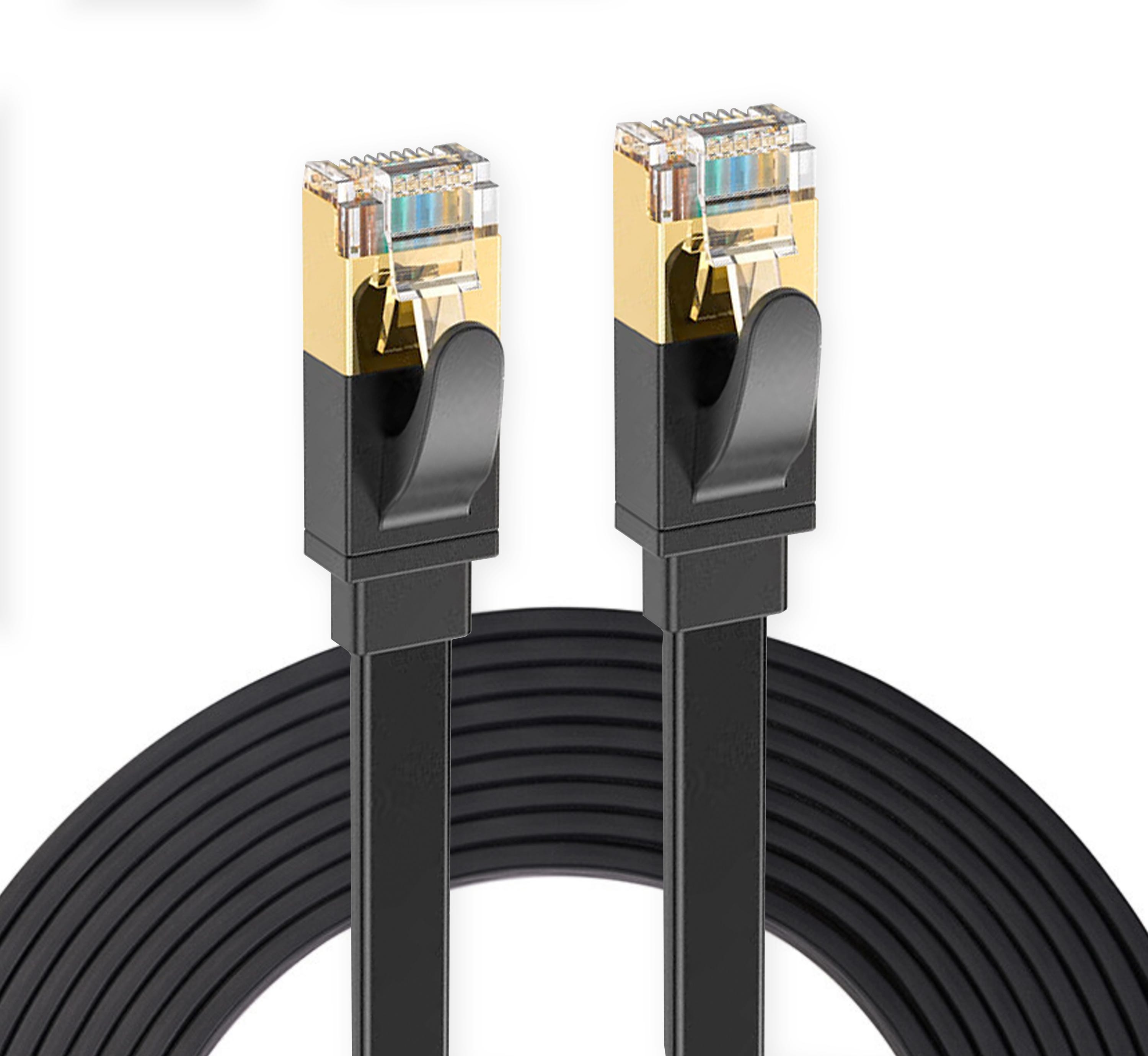 Elfcam® - 10m CAT7 Cable Reseau Ethernet RJ45, Cat 7 STP 100% Cuivre, Cable  Plat, 32 AWG, Noir (10M)