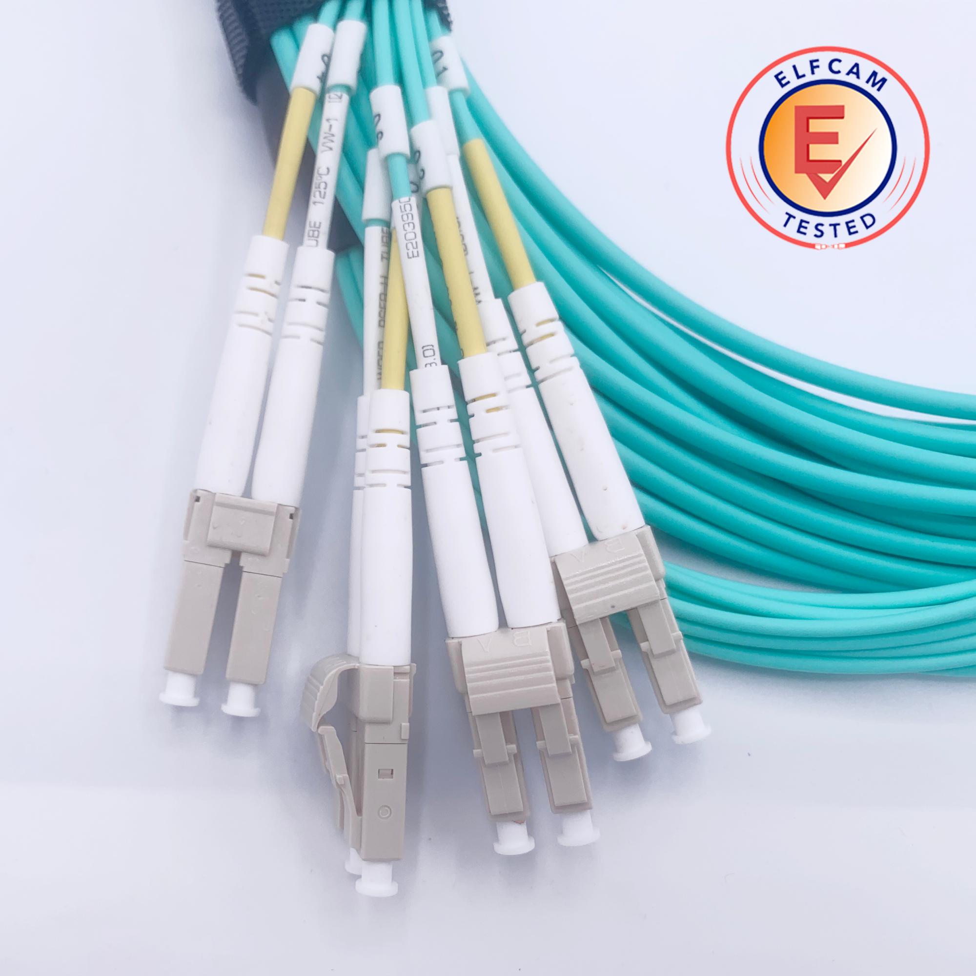 Elfcam® - Câble Fibre Optique MPO Femelle Vers 4 LC/UPC Duplex 8 Fibres OM3 Multimode 50/125um Câble Breakout (1m