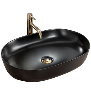 Lavabo da Appoggio Moderno Ovale - Nero Opaco - 550mm x 350mm (Senza Fori  per Rubinetteria) - Hudson Reed