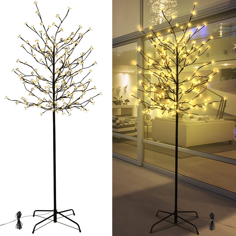 Arbre lumineux LED Cerisier en fleurs Décoration de Noël Arbre lumineux  pour extérieur intérieur Pied métallique stable IP44 180cm blanc chaud 200  LED
