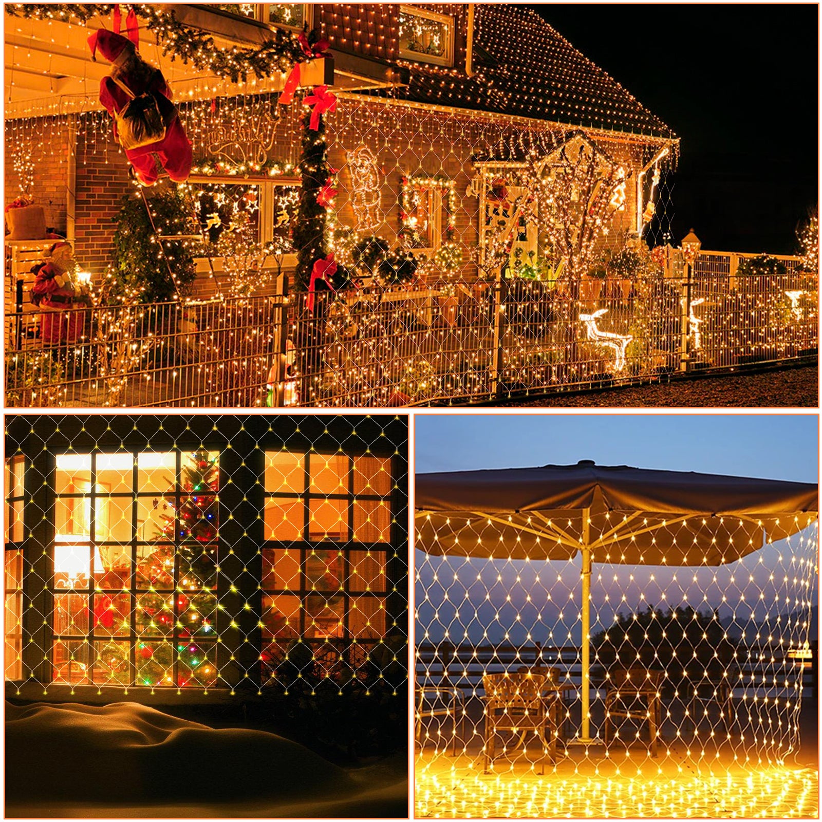 LED net lumière décoration rideau guirlande lumineuse éclairage 8 modes  IP44 fête de Noël extérieur intérieur RGB 3x2M