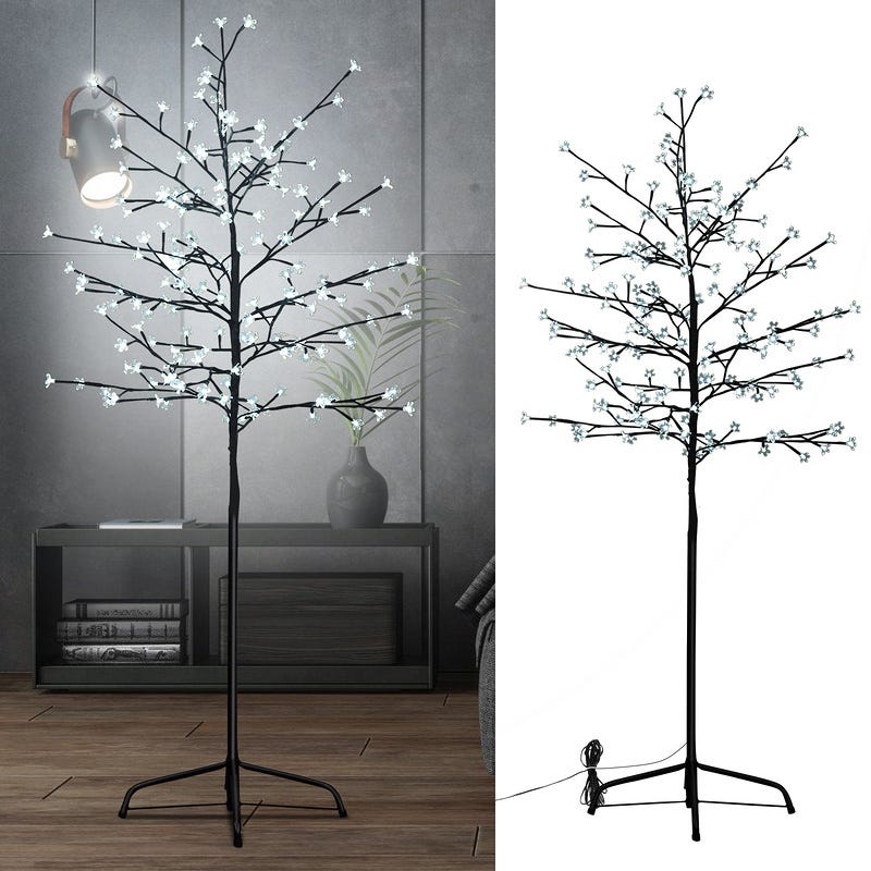 Arbre lumineux LED Cerisier en fleurs Décoration de Noël Arbre lumineux  pour extérieur intérieur Pied métallique stable IP44 150cm Blanc 160 LED