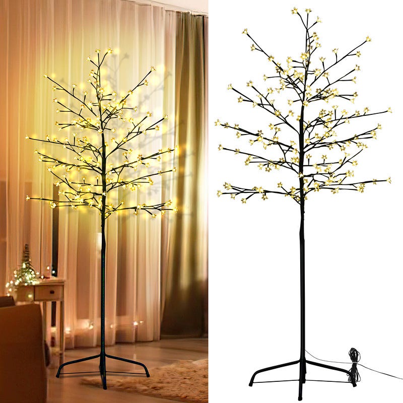 Arbre lumineux LED Cerisier en fleurs Décoration de Noël Arbre lumineux  pour extérieur intérieur Pied métallique stable IP44 150cm blanc chaud 160  LED