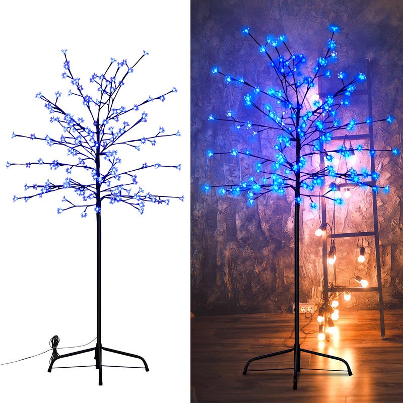 Arbre lumineux LED Cerisier en fleurs Décoration de Noël Arbre lumineux  pour extérieur intérieur Pied métallique stable IP44 150cm bleu 160 LED