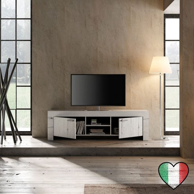Stilprojectstore - Mobile Porta TV soggiorno 2 ante in Rovere Bianco,  180x53 Made in Italy - Land