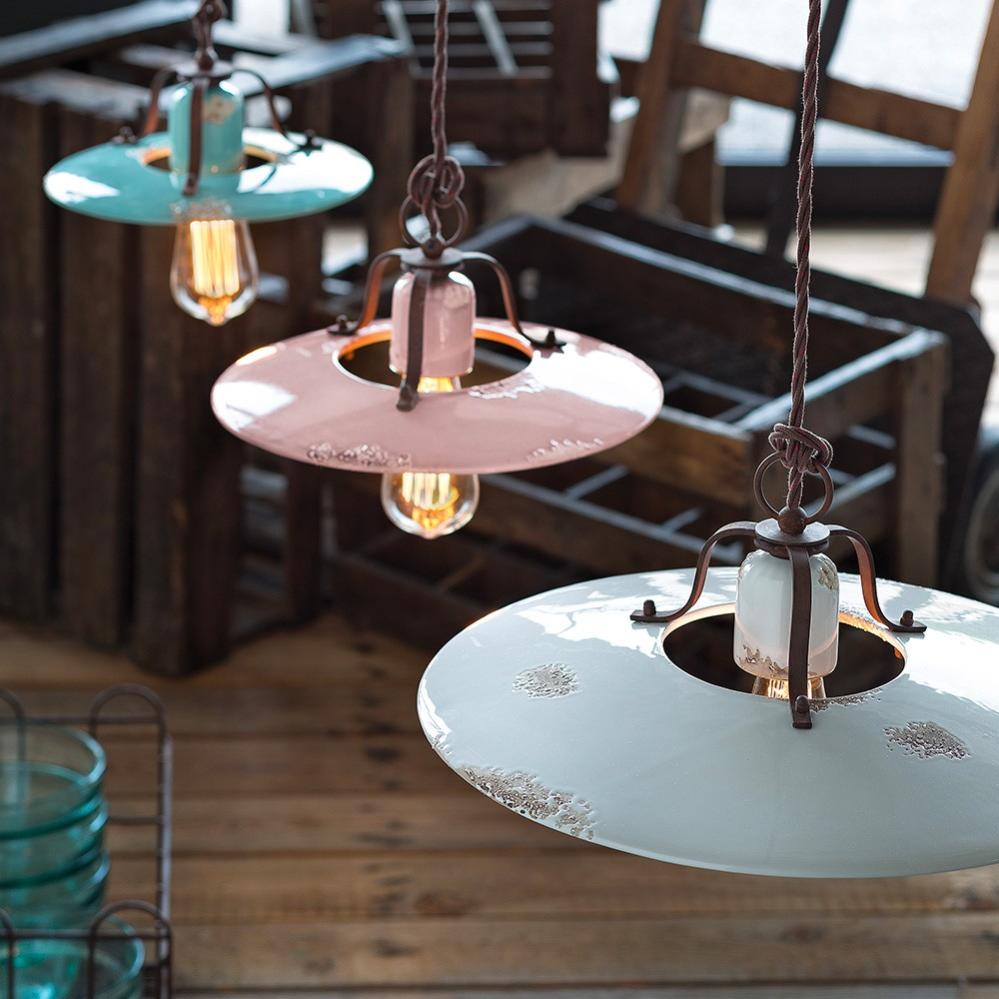 Lampadario A Sospensione In Ceramica Siciliana – 1 Luce, Decoro Limoni, Made In Italy