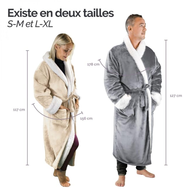 Peignoir robe de chambre polaire mixte Utra Douce L XL Gris