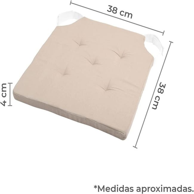 TIENDA EURASIA - Pack 2 Cojines para Sillas Acolchado Relleno de Fibra,  Funda 100% Algodon, 38 x 38 x 4 cm
