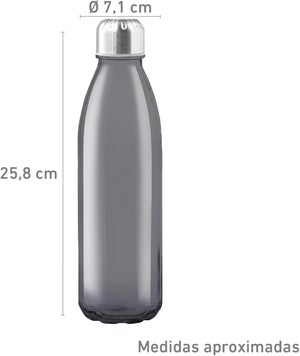 Botella Agua de Cristal Con Funda Goma y Tapon Antigotas 500 ml.