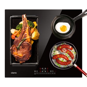 Plaque de cuisson induction encastrable avec hotte intégrée 70cm, 4 foyers  avec une zone flex, 7400W - Franke - noir