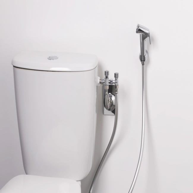 Kit hygiène WC : douchette laiton + flexible inox + raccord 3 voie +  support douchette SUPERB METAL