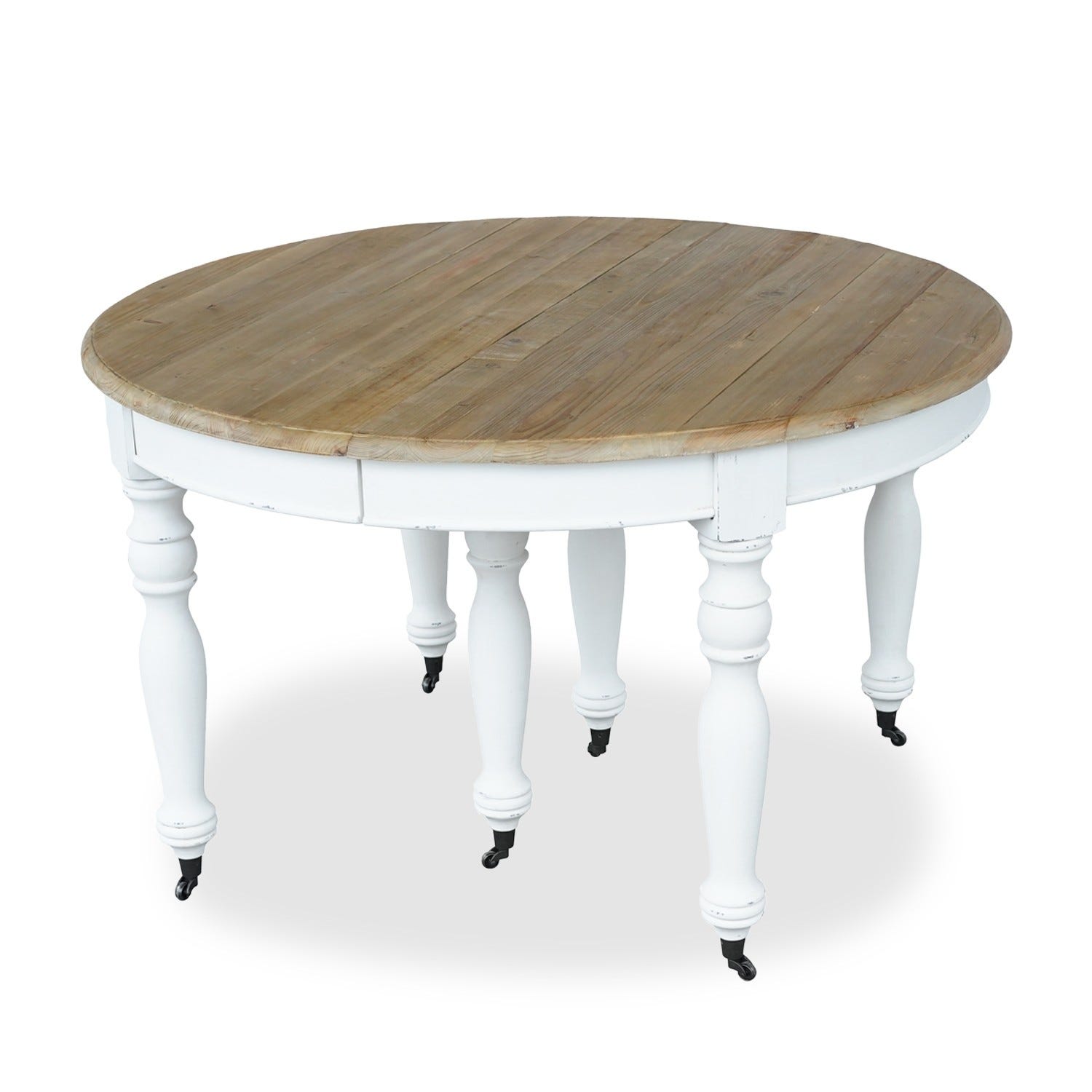 Table à manger ronde blanche et bois massif pour salle à manger