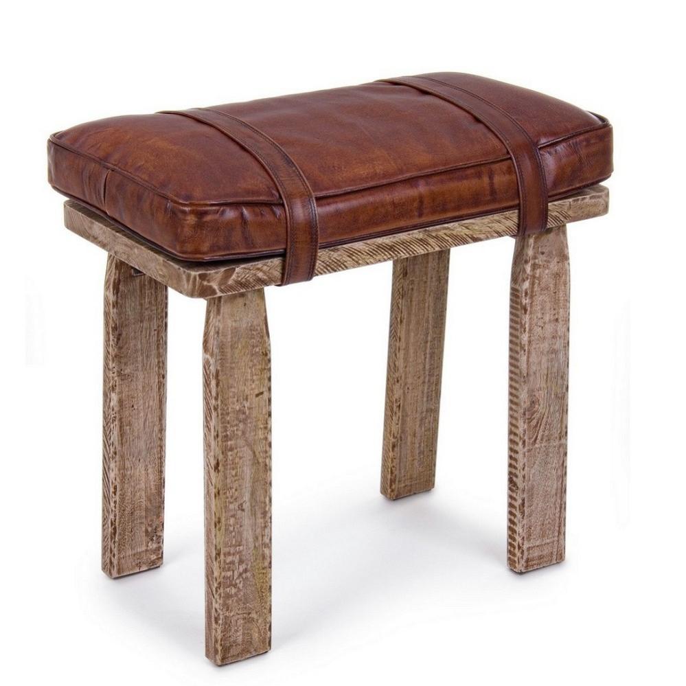 Taburete rectangular en madera y cuero Charleston cm 54 x 30 x 53 ...