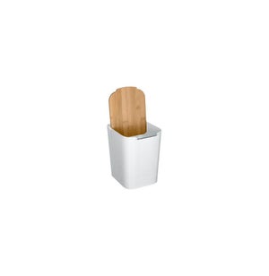 Poubelle blanche avec couvercle en bambou 5 L - L 18.3 x H 24.4 x