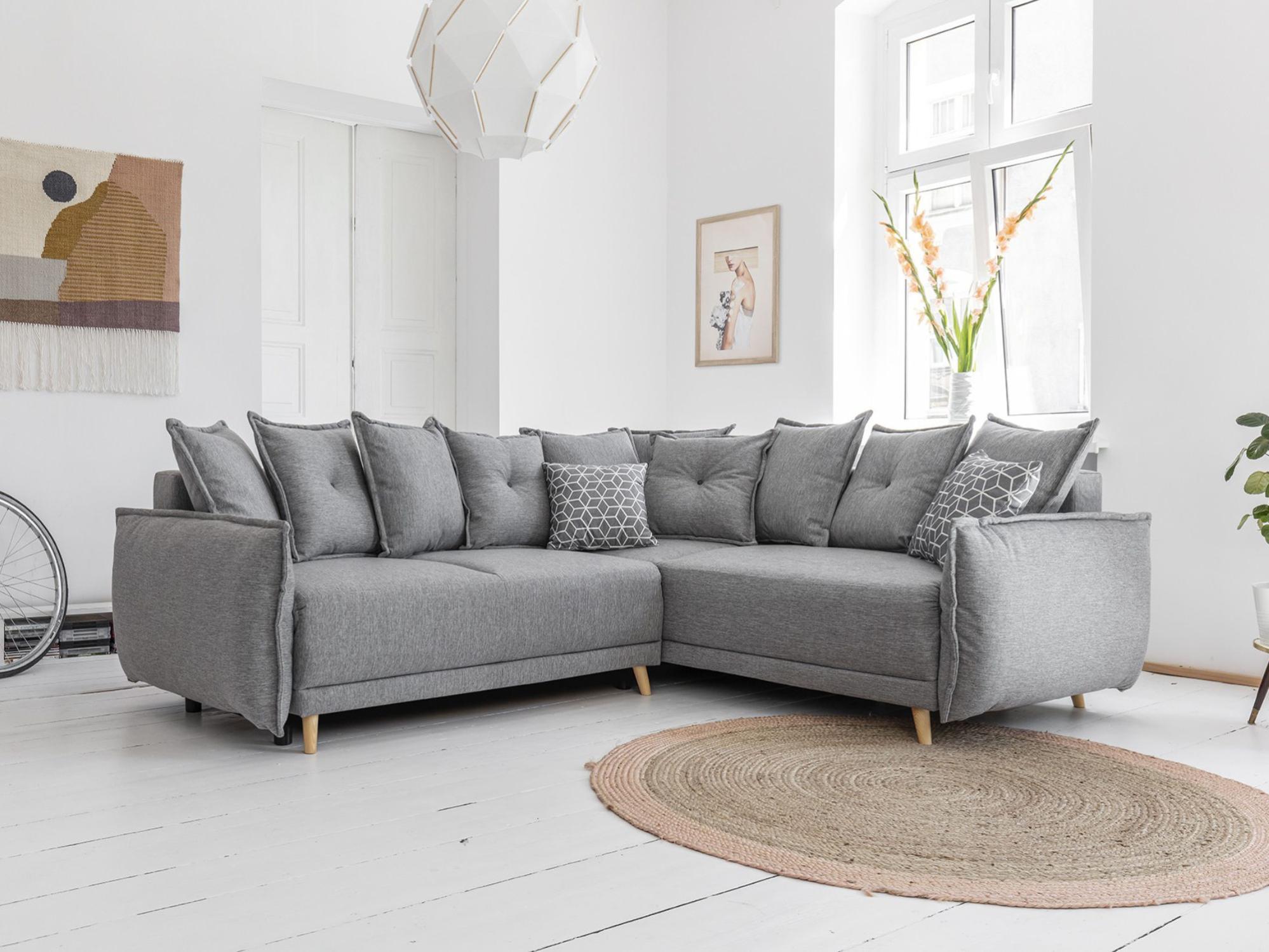 Canapé d'angle droit 5 places scandinave en tissu gris clair | Leroy Merlin