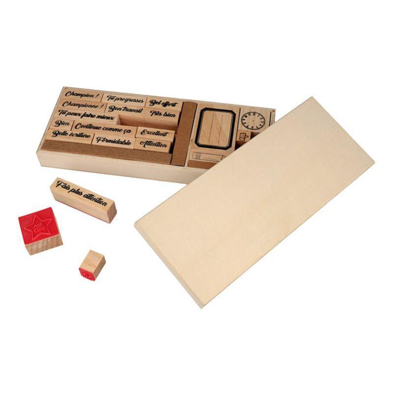 Set 10 Tampons Bois + Sac Rangement - Motifs Gravés Pour Scrapbooking, Argile, DIY, 1.5x5cm