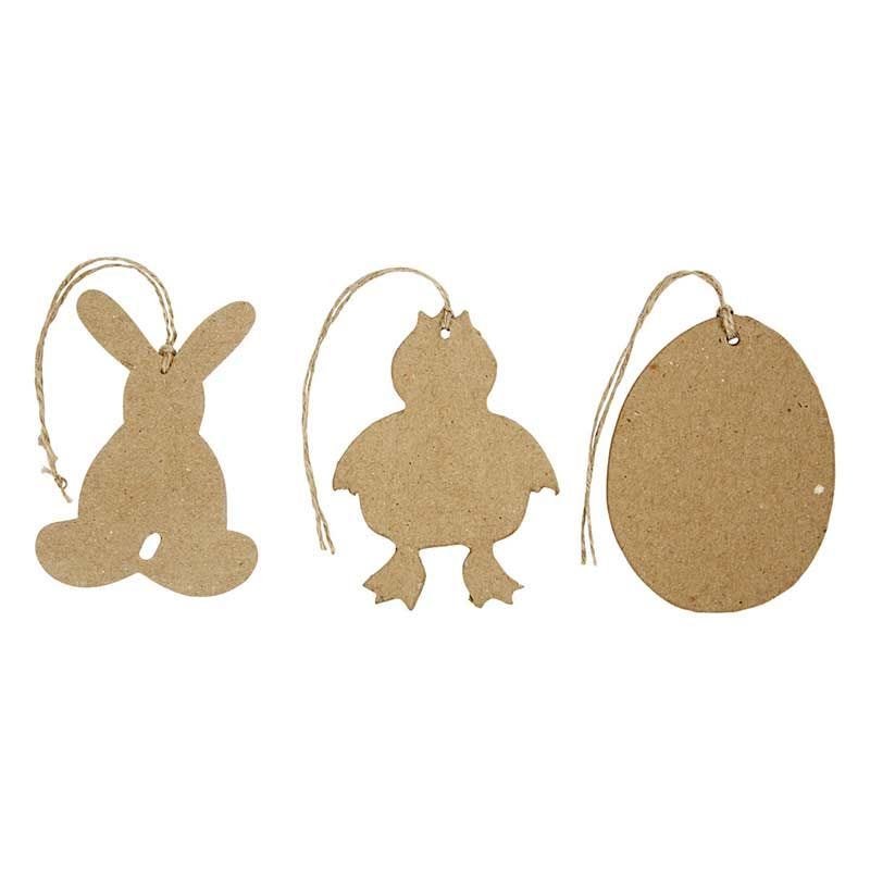 6 decorazioni pasquali 10 cm - coniglio, gallina, uovo
