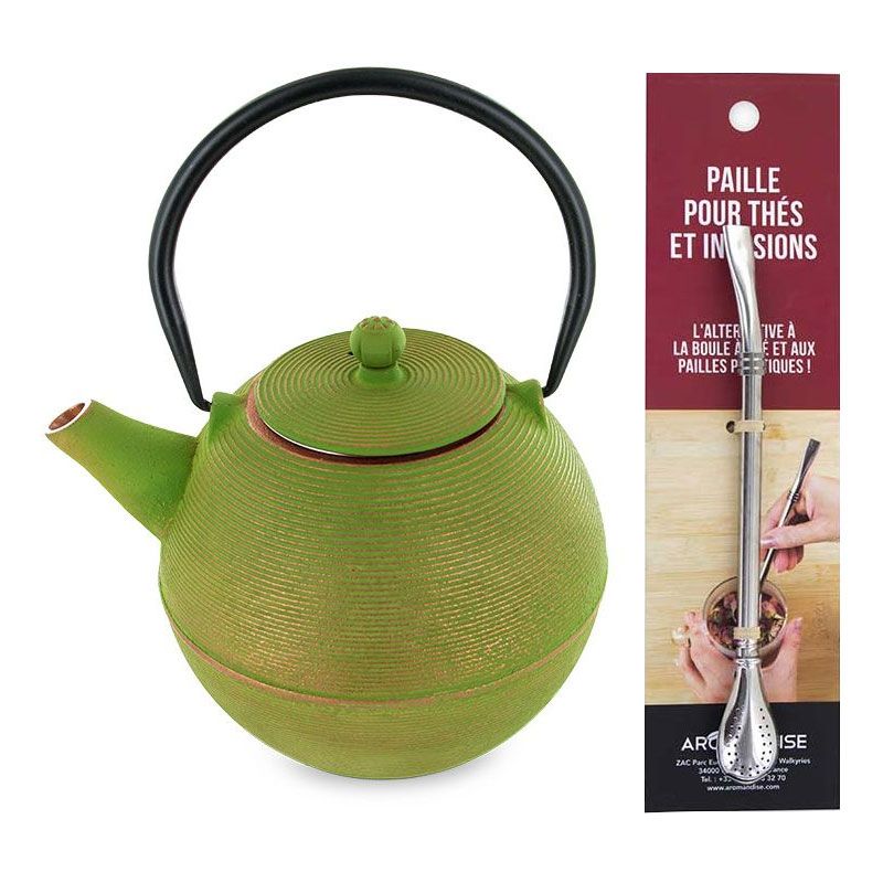Théière en fonte Ming + paille inox avec filtre Aromandise Leroy Merlin