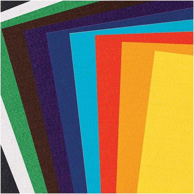 10 fogli di feltro 20 x 30 cm - Colori di base