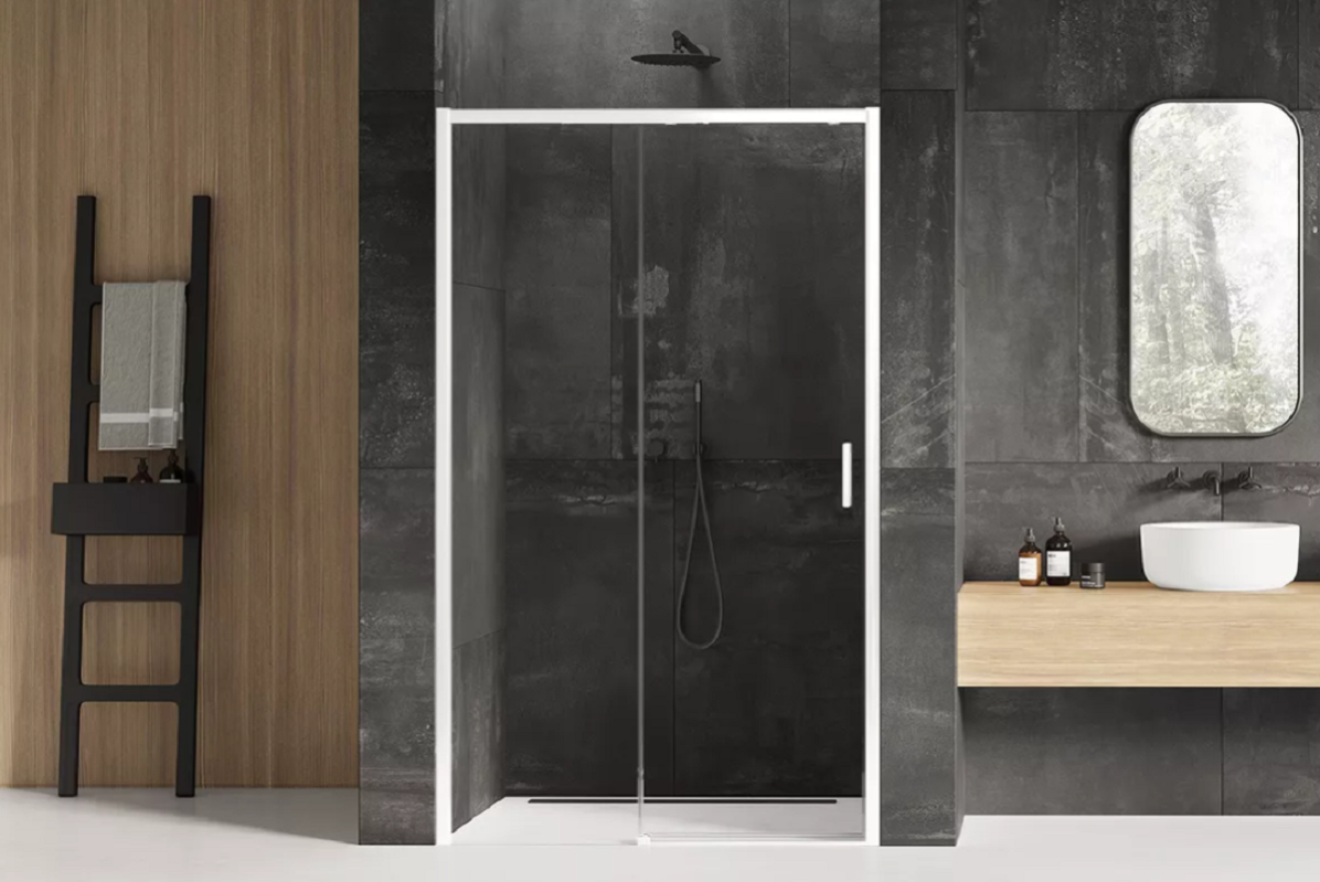 Porte de douche 110 cm coulissante blanche gauche 2 volets MARTINIQUE