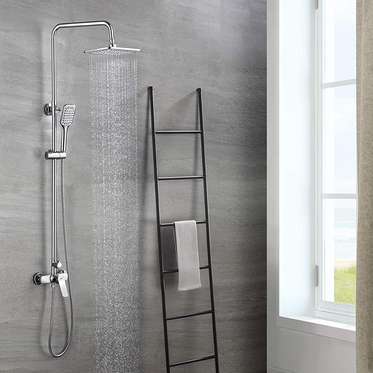 Auralum Set de douche en bronze avec mitigeur de douche et douchette de douche style rétro avec hauteur réglable 120 cm 