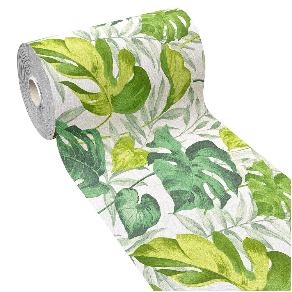 Passatoia Tropical antiscivolo in pvc verde e bianco, 50x240 cm