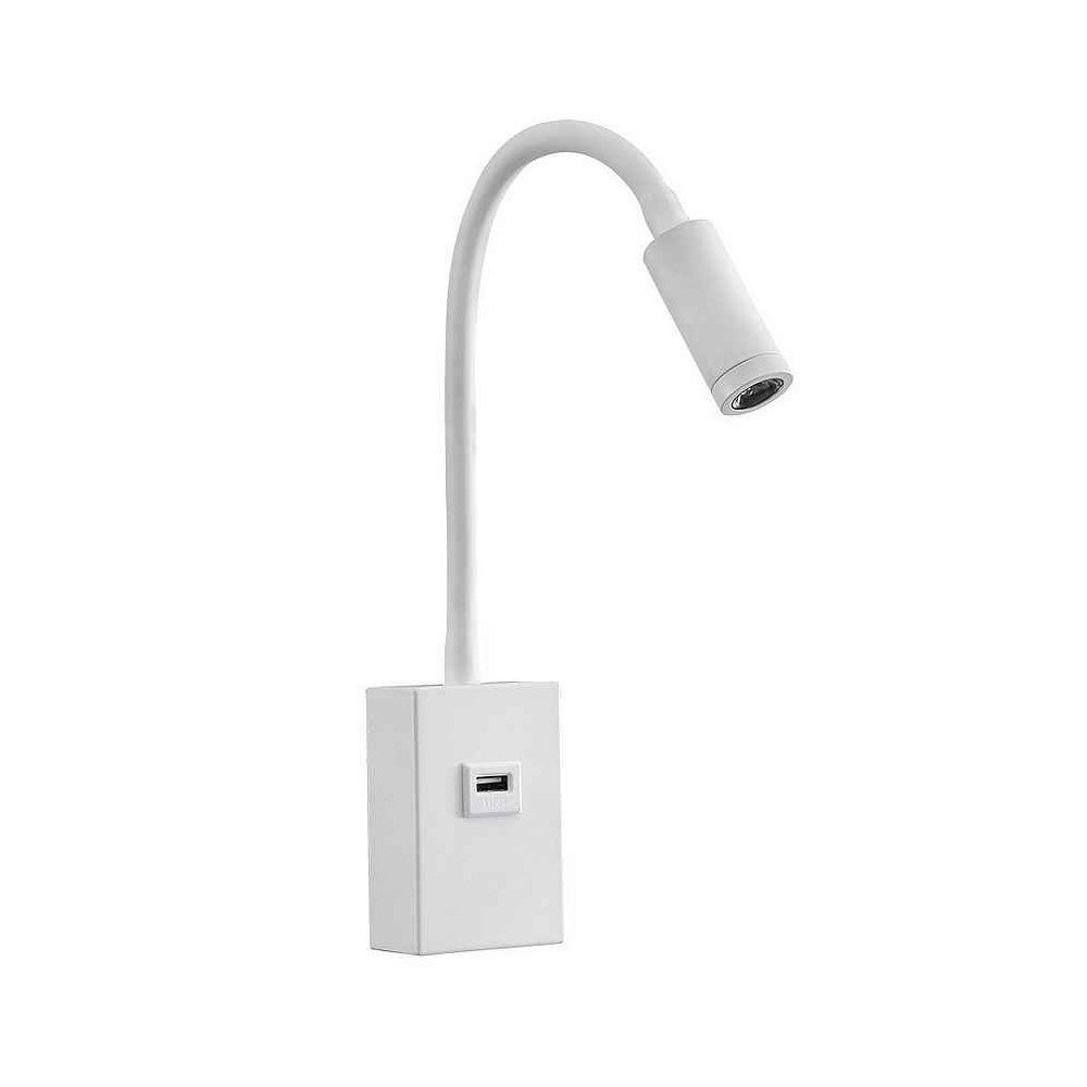 Aplique de pared orientable Angle nórdico blanco con interruptor y puerto  USB 1xGU10