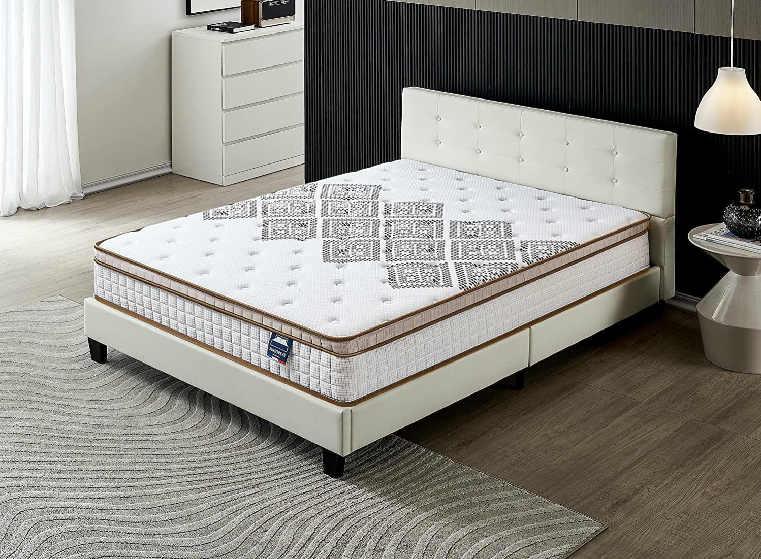 Matelas 140x190cm Fermeté Moyenne - 7 Zones Ressorts Poches, Renfort Bord, Isolation Mouvement, Livré En Boîte, Certifié Oeko-TEX